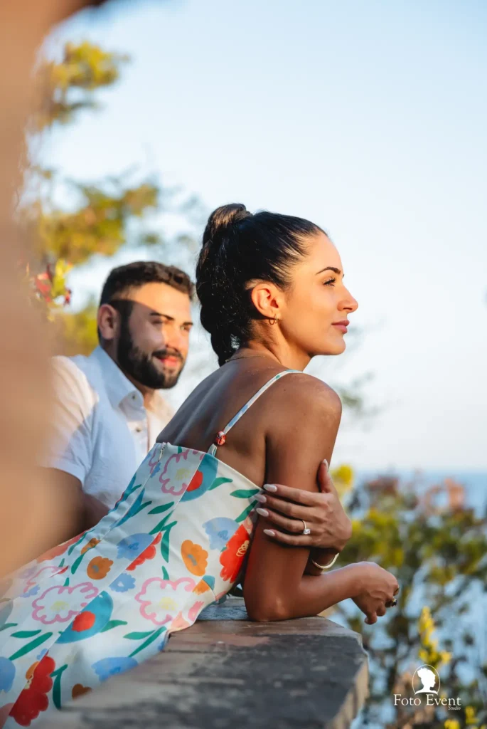 proposal photography Taormina park couple after engagement Bay of Naxos