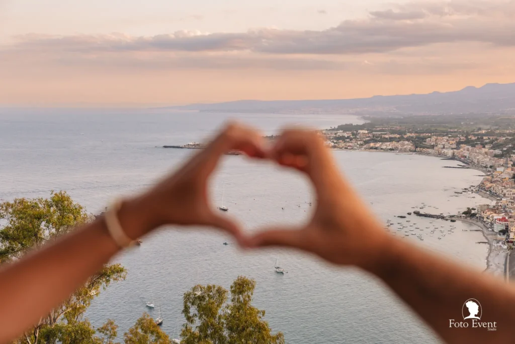 proposal viewpoint Taormina public park Bay of Naxos after engagement