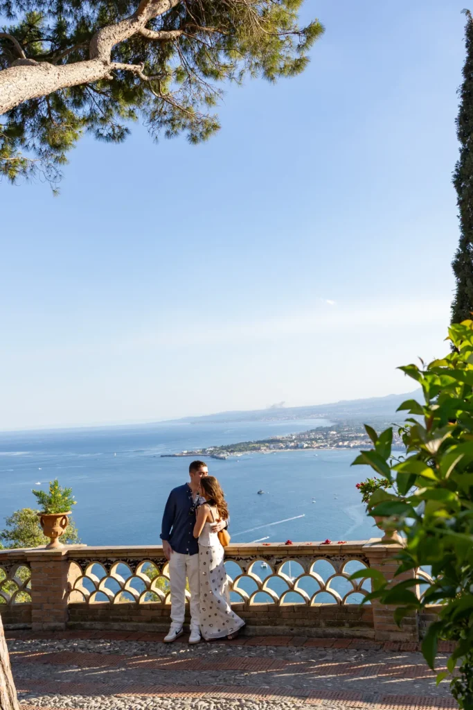 Public gardens Taormina proposal location with sea view