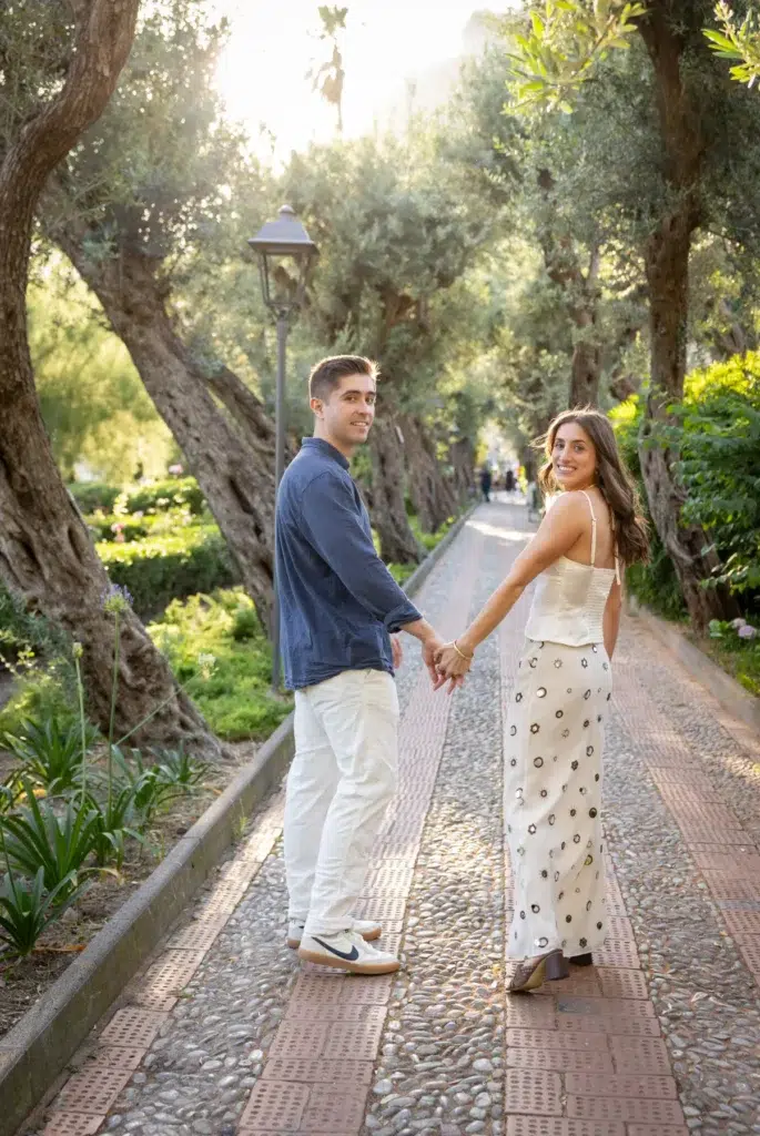 Engaged couple after a proposal without planner in Taormina