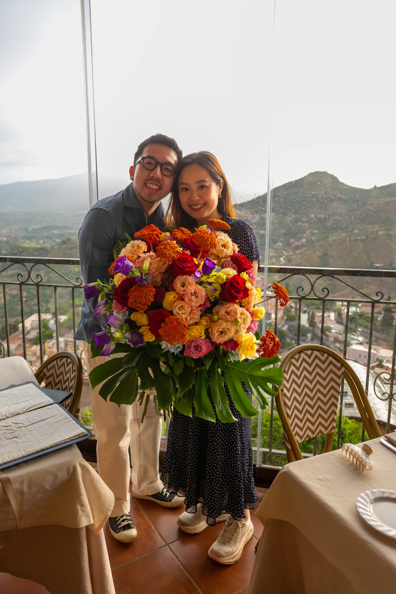 Hong Kong couple engagement Taormina Etna view after proposal Al Saraceno